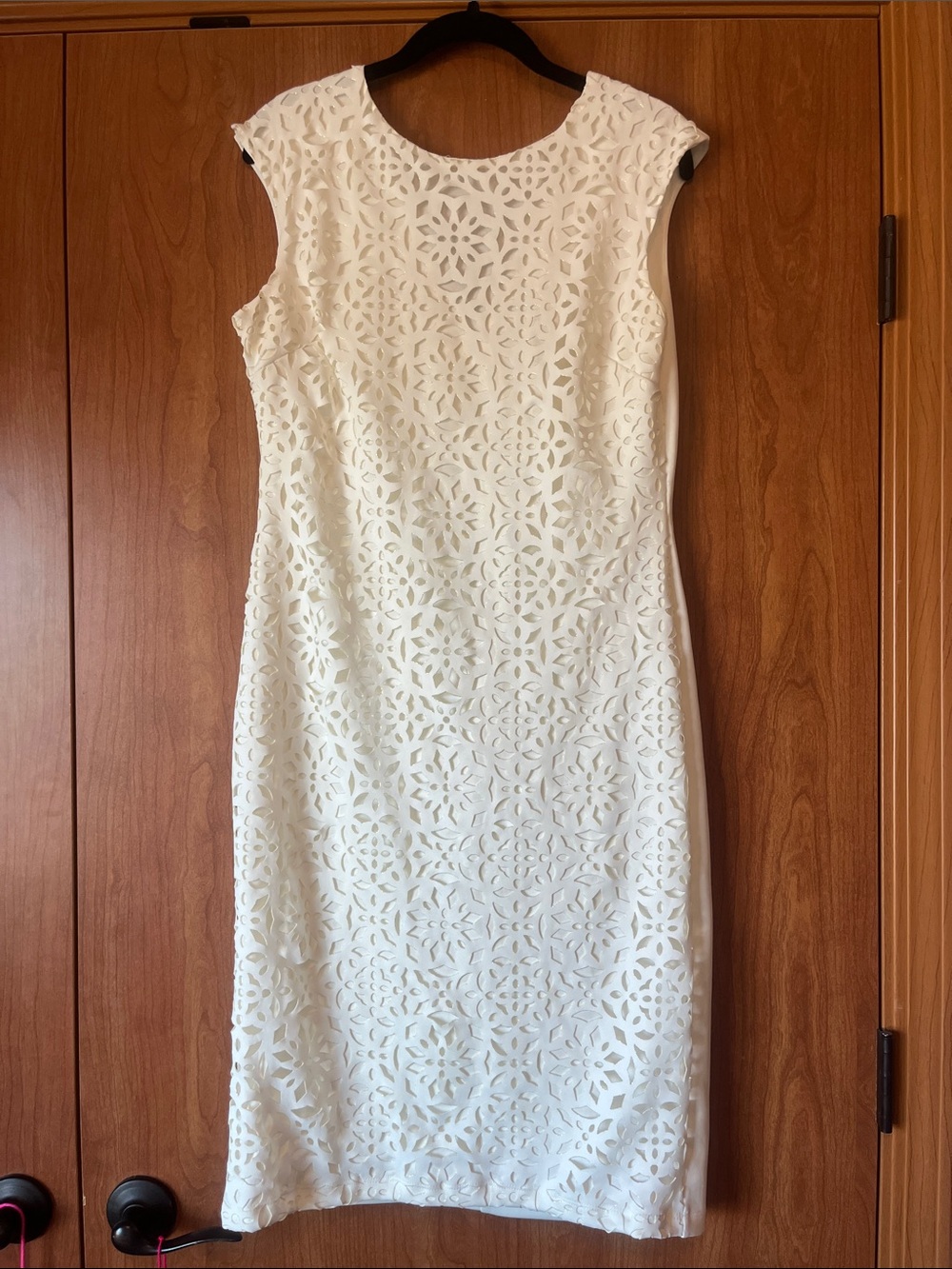 Enfocus Studio White Laser-Cut Midi Sheath Dress